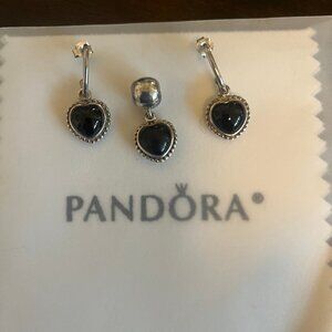 Pandora Mi Amor Black Heart Earrings & Charm